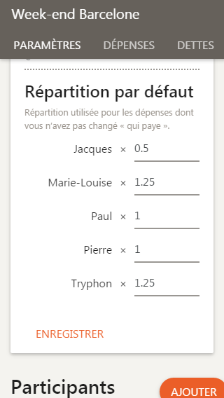 Préciser la distribution global des dépenses partagées, sur mobile