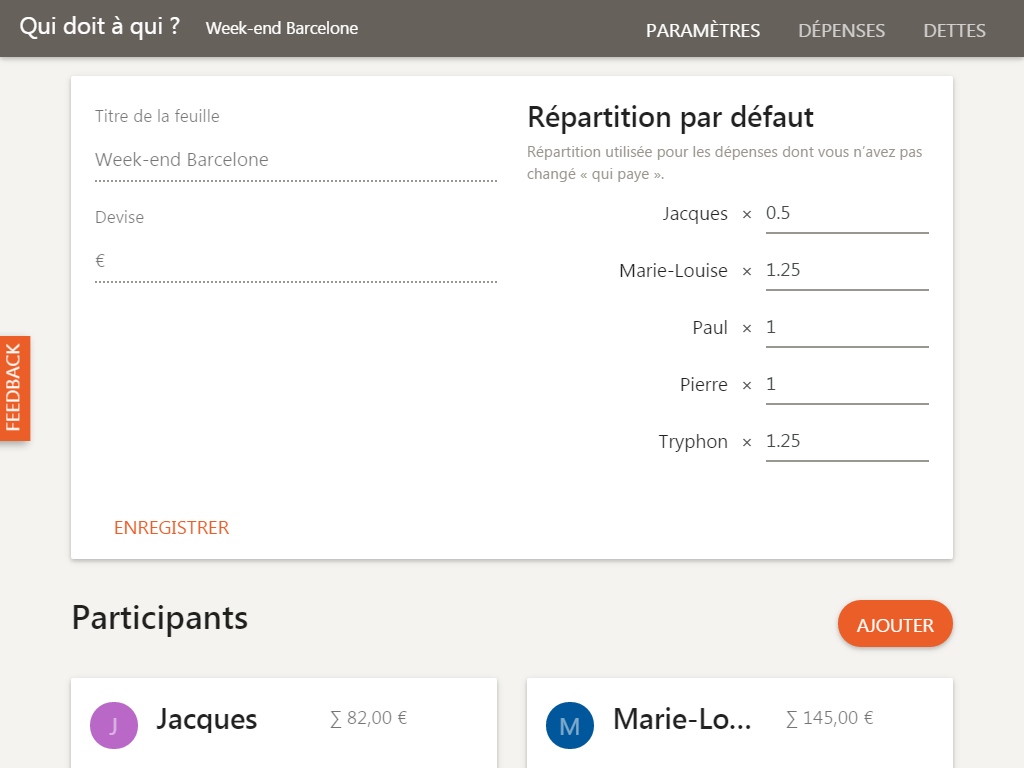 Préciser la distribution global des dépenses partagées, sur tablette