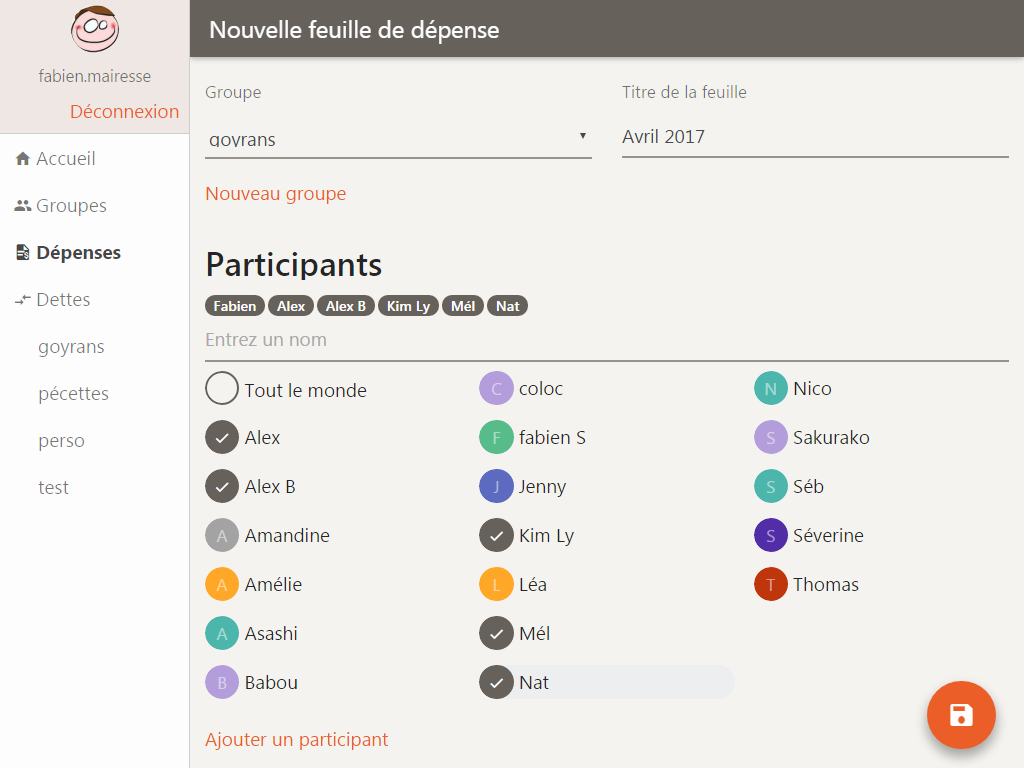 Créez une feuille pour les dépenses partagées avec vos colocataires du mois d’avril, sur tablette